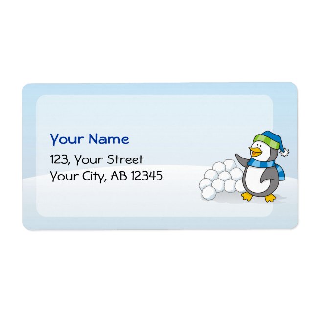 Little penguin with snow balls waving (Front)
