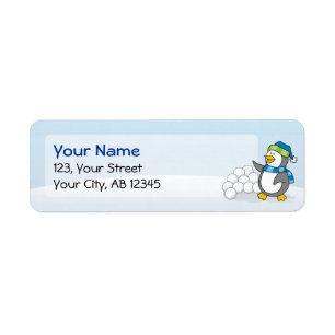 Little penguin with snow balls waving