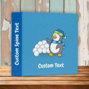 Little penguin with snow balls waving binder
