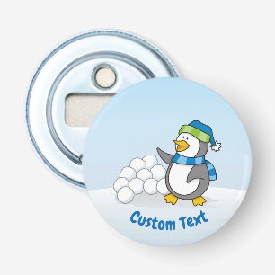 Little penguin with snow balls waving bottle opene opener