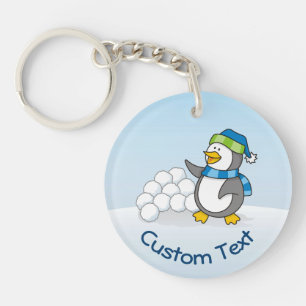 Little Penguin with Snow Balls Waving Keychain