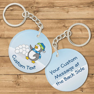 Little Penguin with Snow Balls Waving Keychain