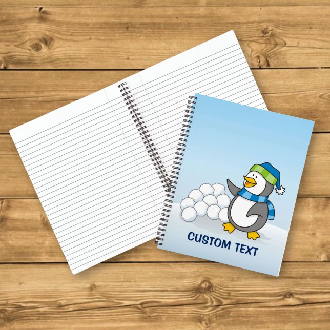 Little penguin with snow balls waving notebook (Creator Uploaded)