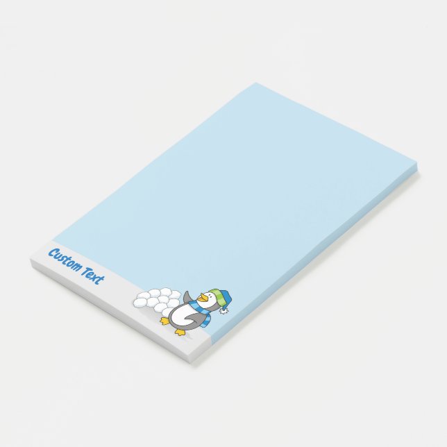 Little Penguin with Snow Balls Waving Post-it Note (Angled)