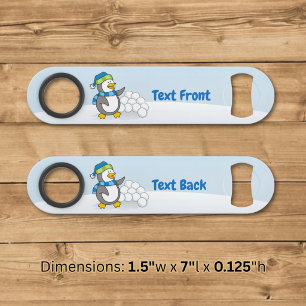 Little penguin with snow balls waving speed bottle bar key