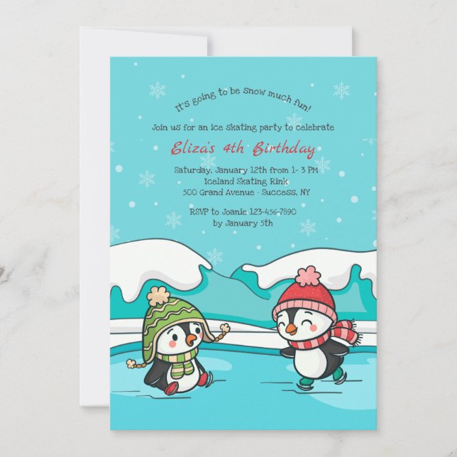 Little Penguins Ice Skaters Invitation (Front)