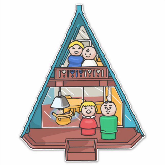 Little People Family In Their A-Frame House (Front)