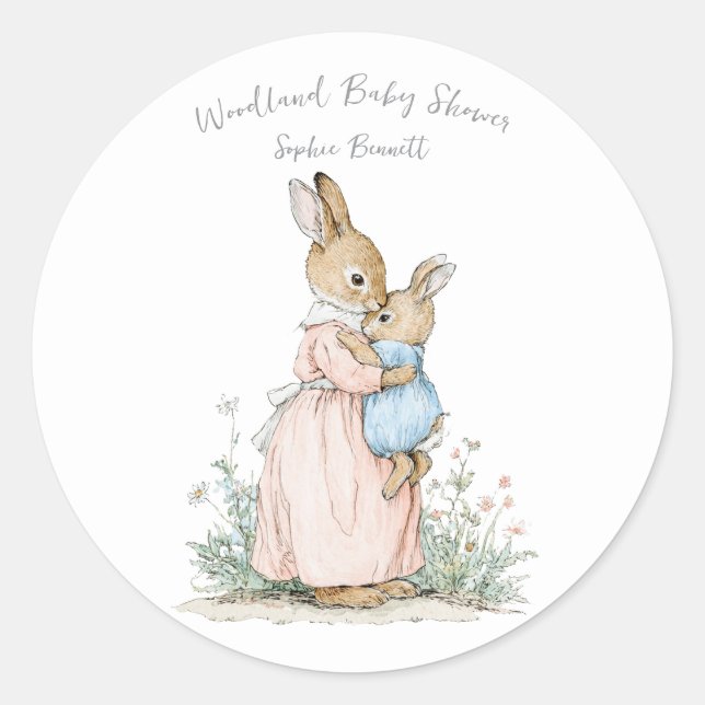 Little Peter Rabbit and Mom Classic Round Sticker (Front)
