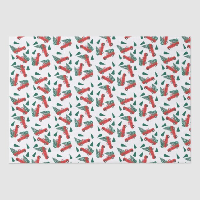 Little Pickup Truck Christmas Tree Pattern Red Tissue Paper (Front)