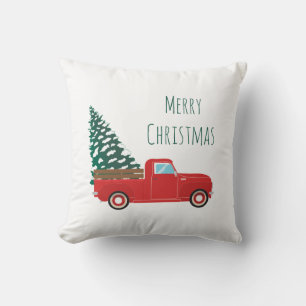Little Pickup Truck Snow Covered Christmas Tree Throw Pillow