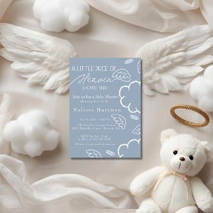 Little Piece of Heaven blue baby shower Invitation