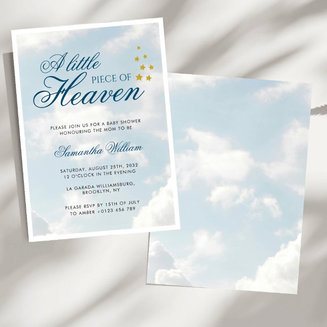 Little Piece of Heaven Blue Boy Baby Shower Invitation (Creator Uploaded)