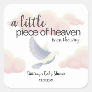Little Piece of Heaven Clouds Dove Baby Shower Square Sticker