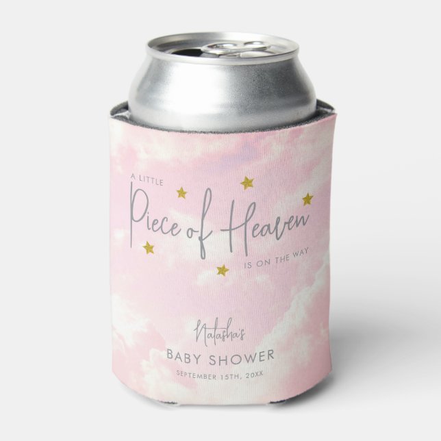 Little Piece of Heaven Pink Clouds Baby Shower Can Cooler (Can Front)