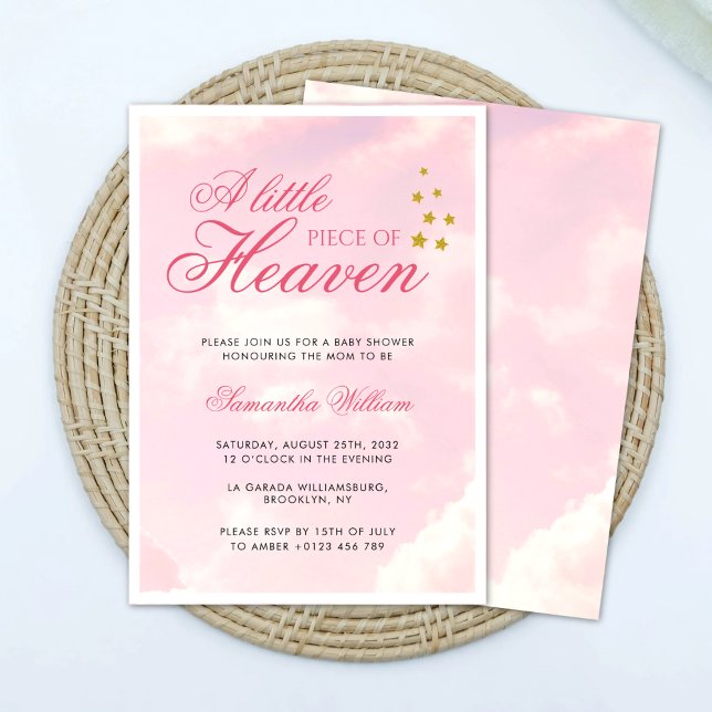 Little Piece of Heaven Pink Cloudy Sky Baby Shower Invitation (Creator Uploaded)