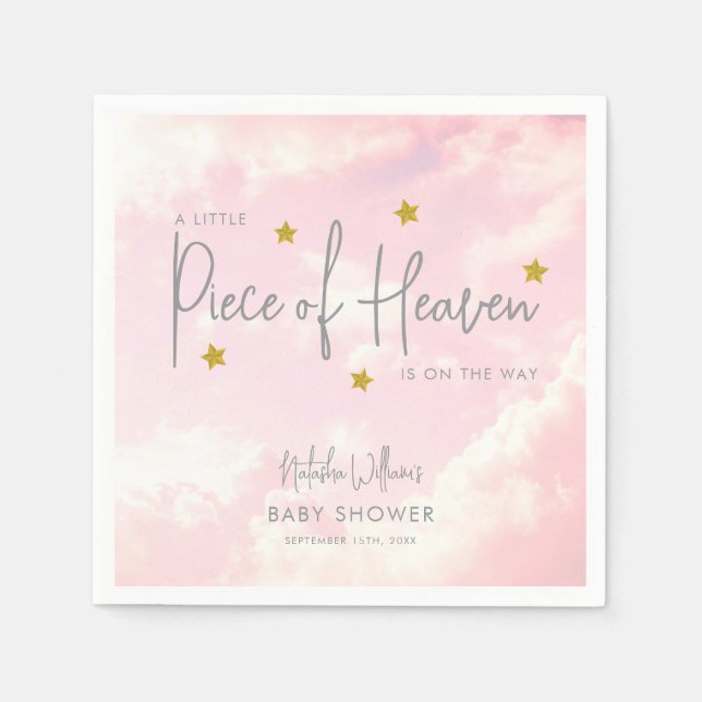 Little Piece of Heaven Pink Sky Baby Shower Napkin (Front)