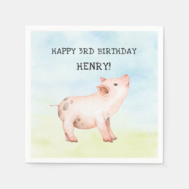 Little pig barnyard birthday party decor napkin (Front)