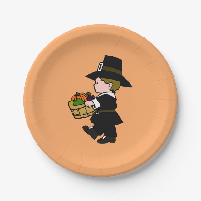 Little Pilgrim Boy Thanksgiving Paper Plate (Front)