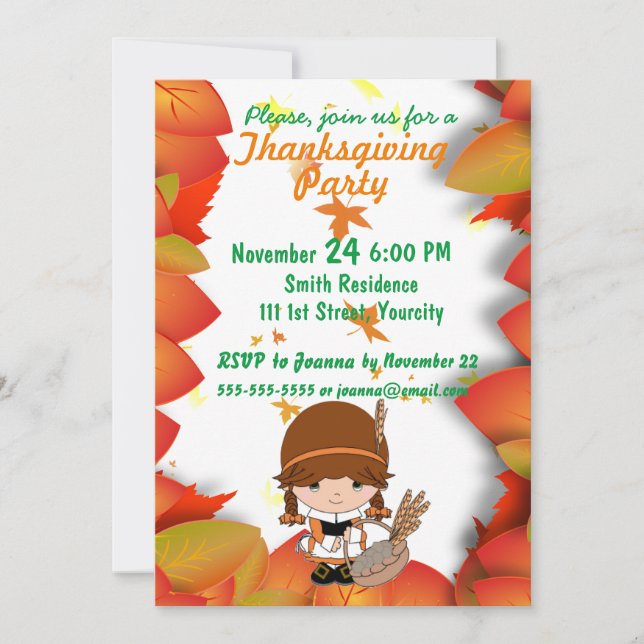 Little Pilgrim Custom Thanksgiving Party Invitation (Front)