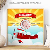 Little Pilot Red Airplane Baby Photo Birth Stats