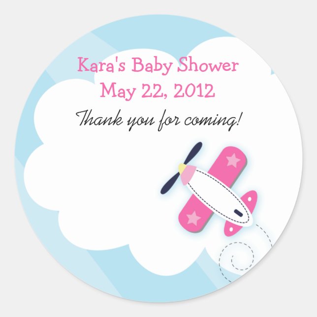 Little Pink Aviator Airplane Round Favour Sticker (Front)