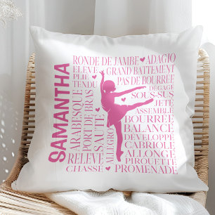 Little Pink Ballerina Typography Throw Pillow