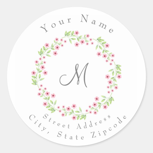 Little Pink Blossoms Wreath Address Label (Front)