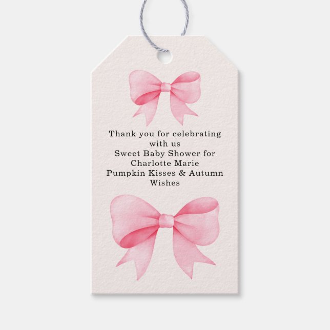 Little Pink Bow Baby Shower –  Fall girl Gift Tags (Front)
