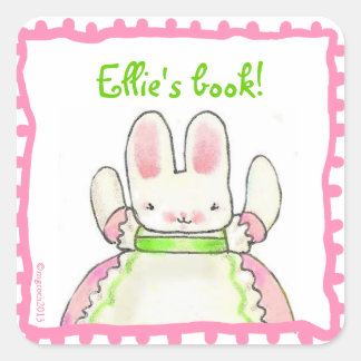 Little Pink Bunny bookplate Square Sticker