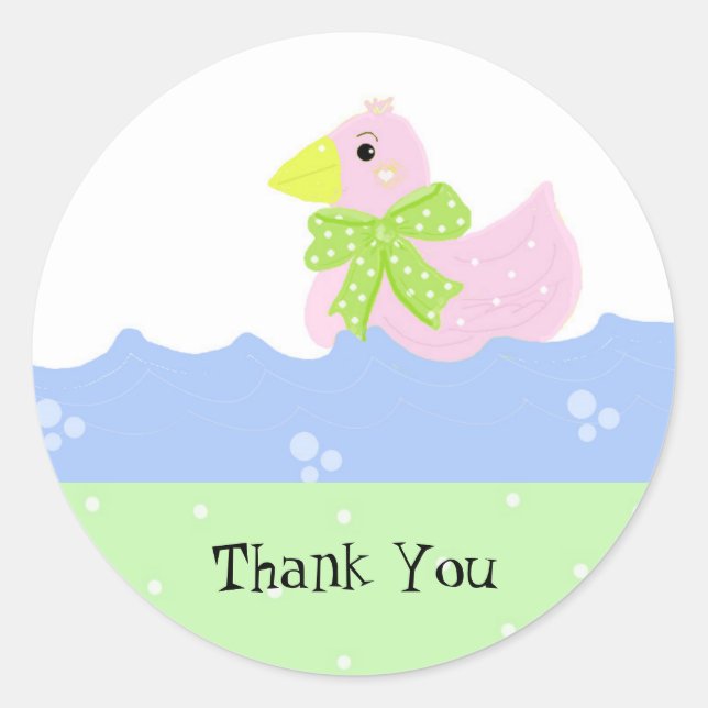 Little Pink Duck Thank You Classic Round Sticker (Front)