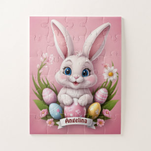 Little Pink Easter Bunny Personalized Girl Jigsaw Puzzle