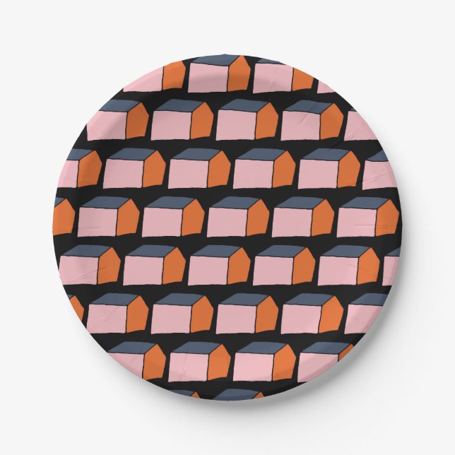 Little pink houses housewarming new home party paper plate (Front)