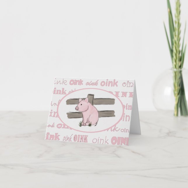 Little Pink Piglet Note Card (Front)