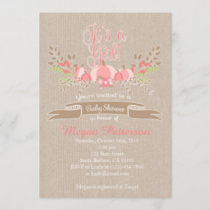 Little Pink  Pumpkin Baby Shower Invitation Burlap
