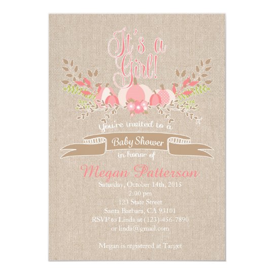 Little Pink Pumpkin Baby Shower Invitation Burlap