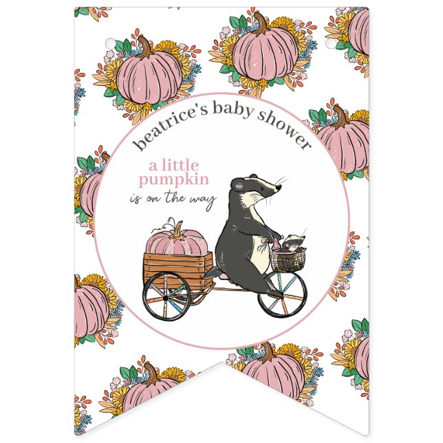 Little Pink Pumpkin It's a Girl Baby Shower Bunting Flags (Third Flag)
