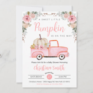 Little Pink Pumpkin Rustic Truck Baby Girl Shower Invitation