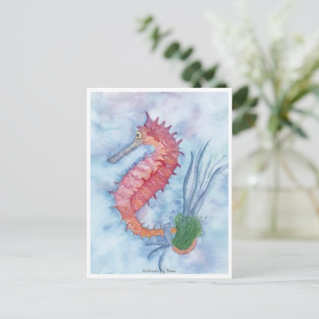 Little Pink Seahorse Postcard (Standing Front)