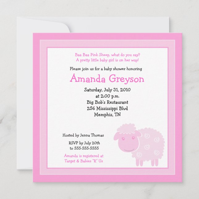 Little Pink Sheep Farm 5x5 Baby Shower Invitation (Front)
