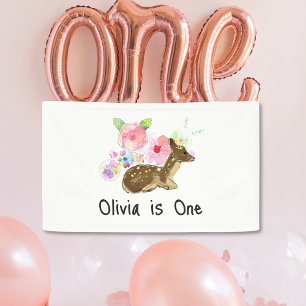 Little Pink Wildflower Woodland 1st birthday Banner