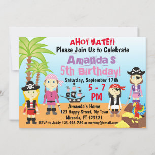 Little Pirate Girl Boys birthday Invitation