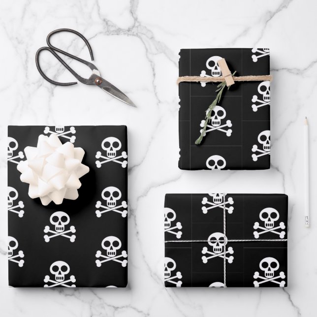 Little Pirate Kids Skull and Crossbones Birthday  Wrapping Paper Sheet (Front)