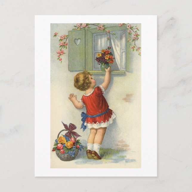 Little places flower bouquet on window sill - a vi postcard (Front)