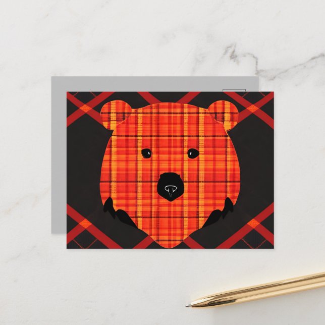 Little Plaid Story Book Bear Postcard (Front/Back In Situ)