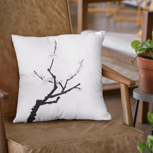 Little Plum Blossom Twig Throw Pillow
