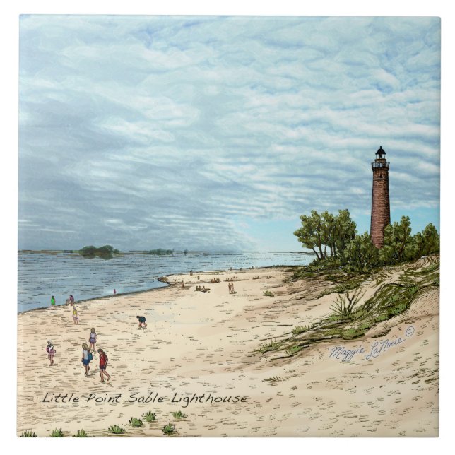 Little Point Sable Lighthouse Ceramic Tile (Front)