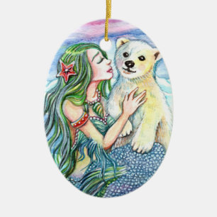 Little Polar Bear Baby - Mermaid Art Ceramic Ornament