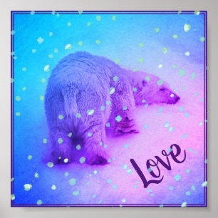 Little Polar Bear Cub, his head in snow nursery Poster