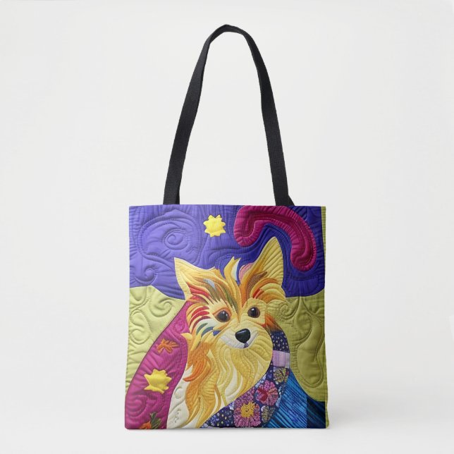 Little Pom Puppy Quilt Like Design Tote Bag (Front)