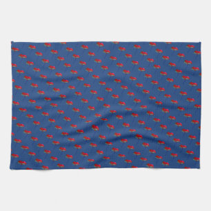 Little poppy flower foral decoration red and blue kitchen towel
